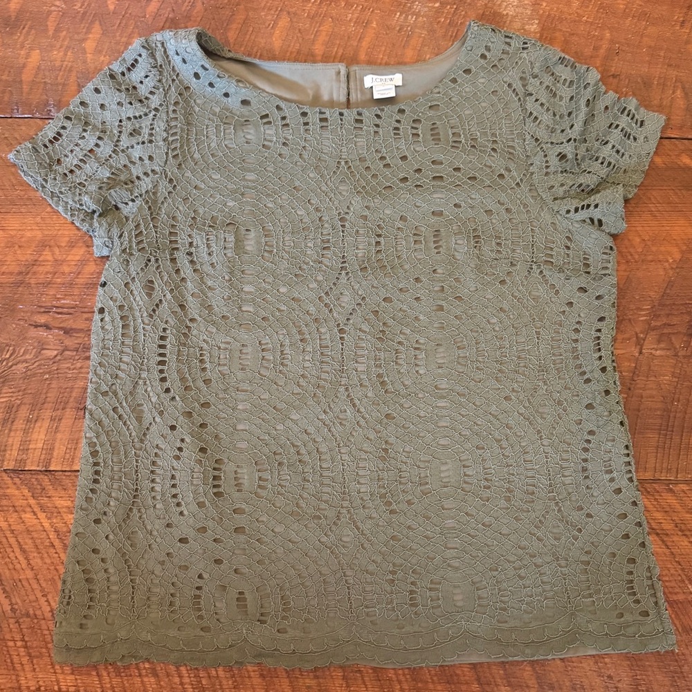 J. Crew Olive Lace Top